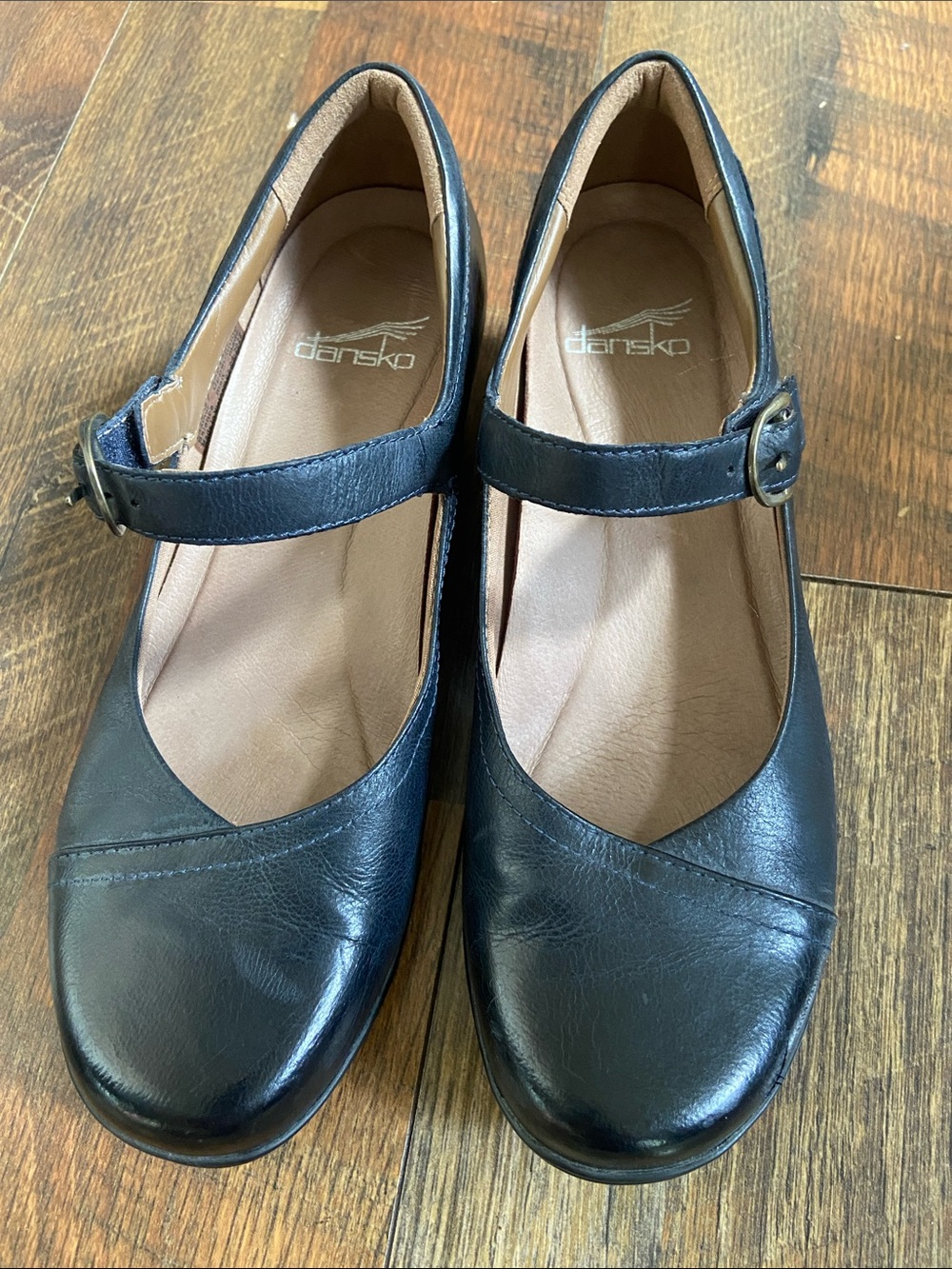 Dansko Navy Blue Leather Mary Jane Flats with Buckle Strap 37